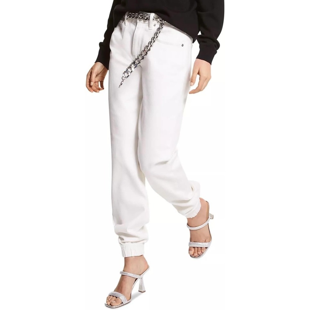 NWOT Women's Michael Kors Stretch Denim Boyfriend Jeans Joggers Bone White Sz 14